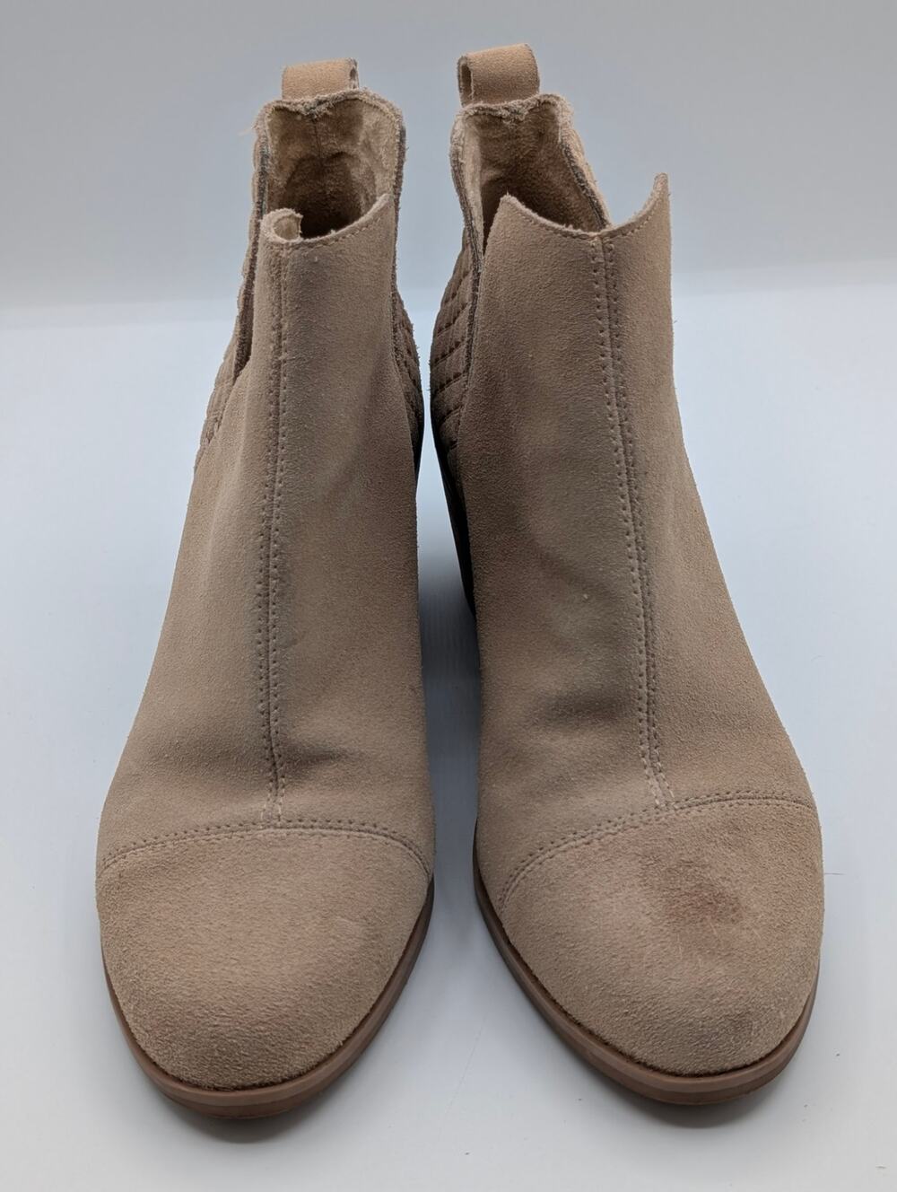 TOMS Everly Chelsea Suede Booties Stacked Heel Size 9